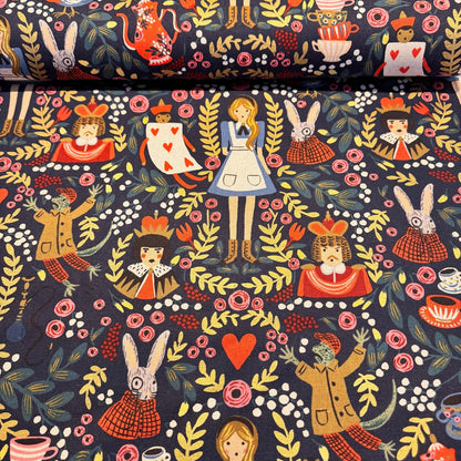 Rifle Paper Co. RJR Fabrics Alice in Wonderland Navy Metallic Canvas AB8025-12