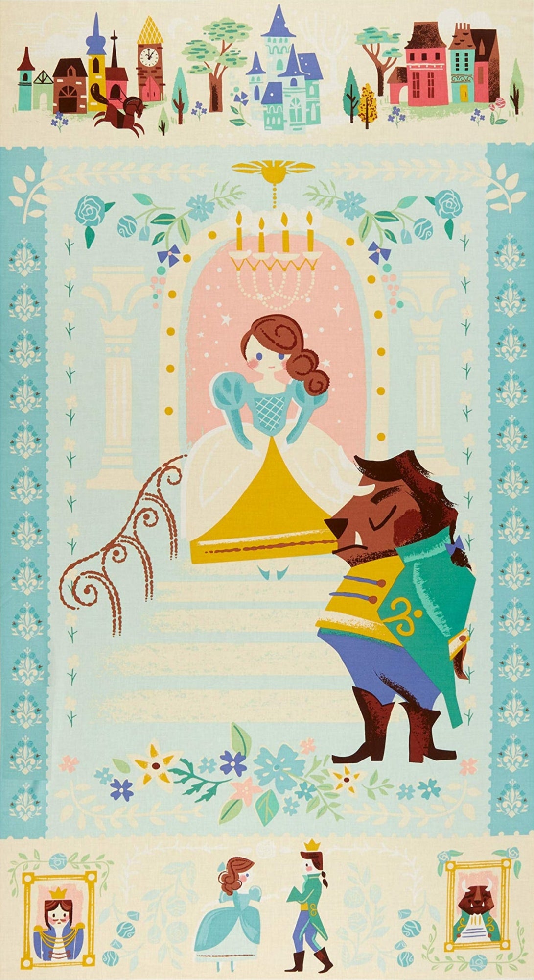 Riley Blake Beauty and the Beast Panel Blue