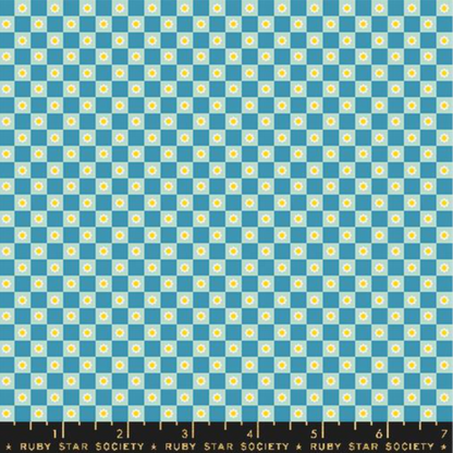 Ruby Star Society Moda Fabrics Animal Animal Flower Check Vintage Blue RS516915