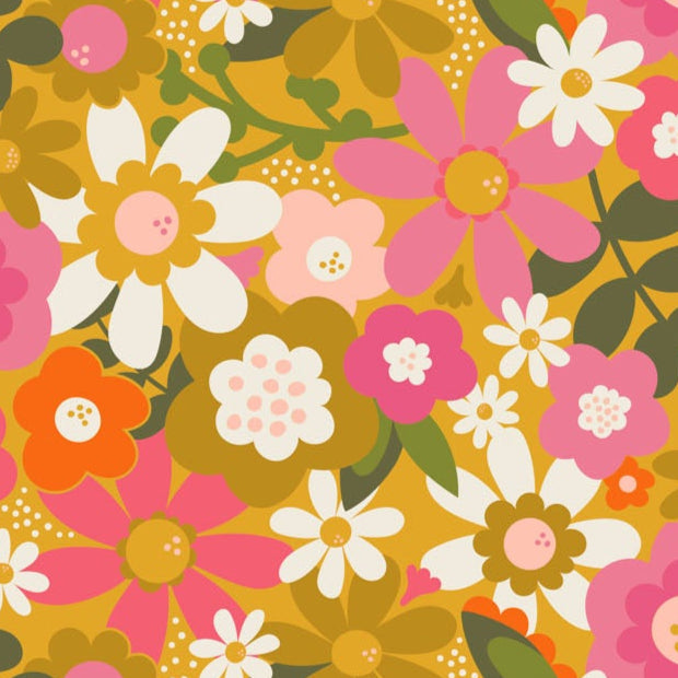 Sarah Hearts FIGO Fabrics Joyful June 91110-55Floral-Ochre