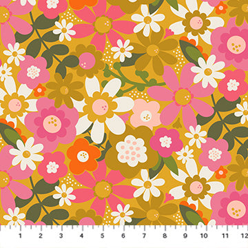 Sarah Hearts FIGO Fabrics Joyful June 91110-55Floral-Ochre