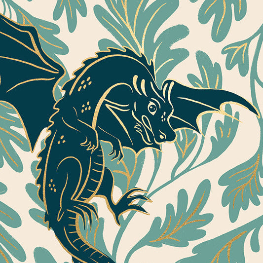 Sarah Watts Moda Fabrics Ruby Star Society Fireglow Dragon Lair RS2132 13M Metallic Watercress