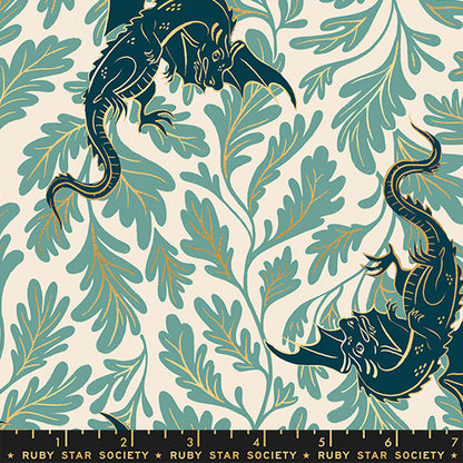 Sarah Watts Moda Fabrics Ruby Star Society Fireglow Dragon Lair RS2132 13M Metallic Watercress