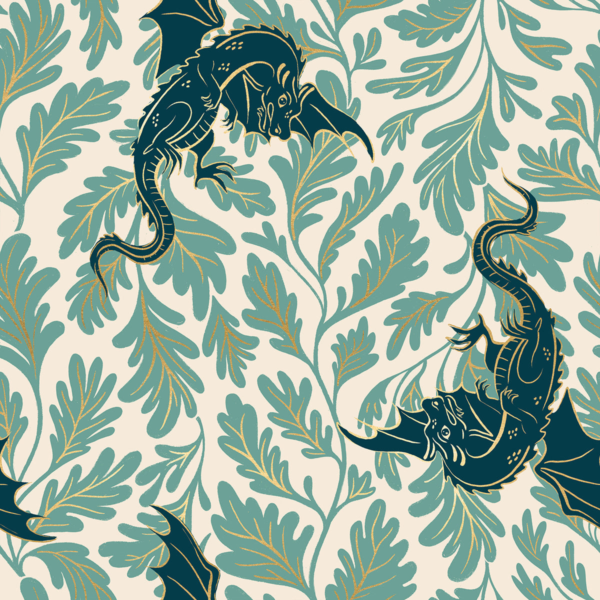 Sarah Watts Moda Fabrics Ruby Star Society Fireglow Dragon Lair RS2132 13M Metallic Watercress