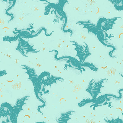 Sarah Watts Moda Fabrics Ruby Star Society Fireglow Etched Dragons RS2131 13M Metallic Mint