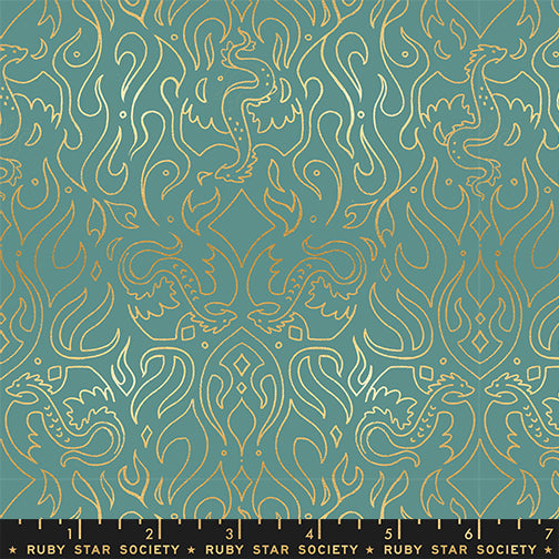 Sarah Watts Moda Fabrics Ruby Star Society Fireglow Scribe RS2137 13M Metallic Watercress