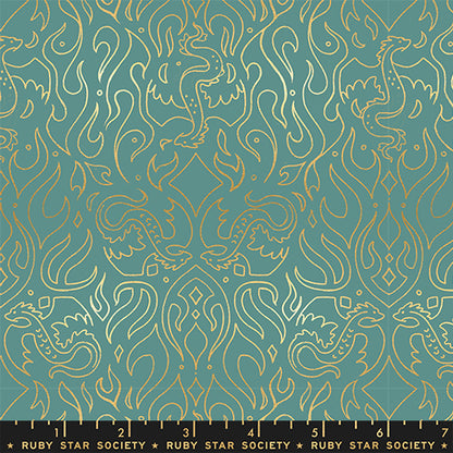 Sarah Watts Moda Fabrics Ruby Star Society Fireglow Scribe RS2137 13M Metallic Watercress