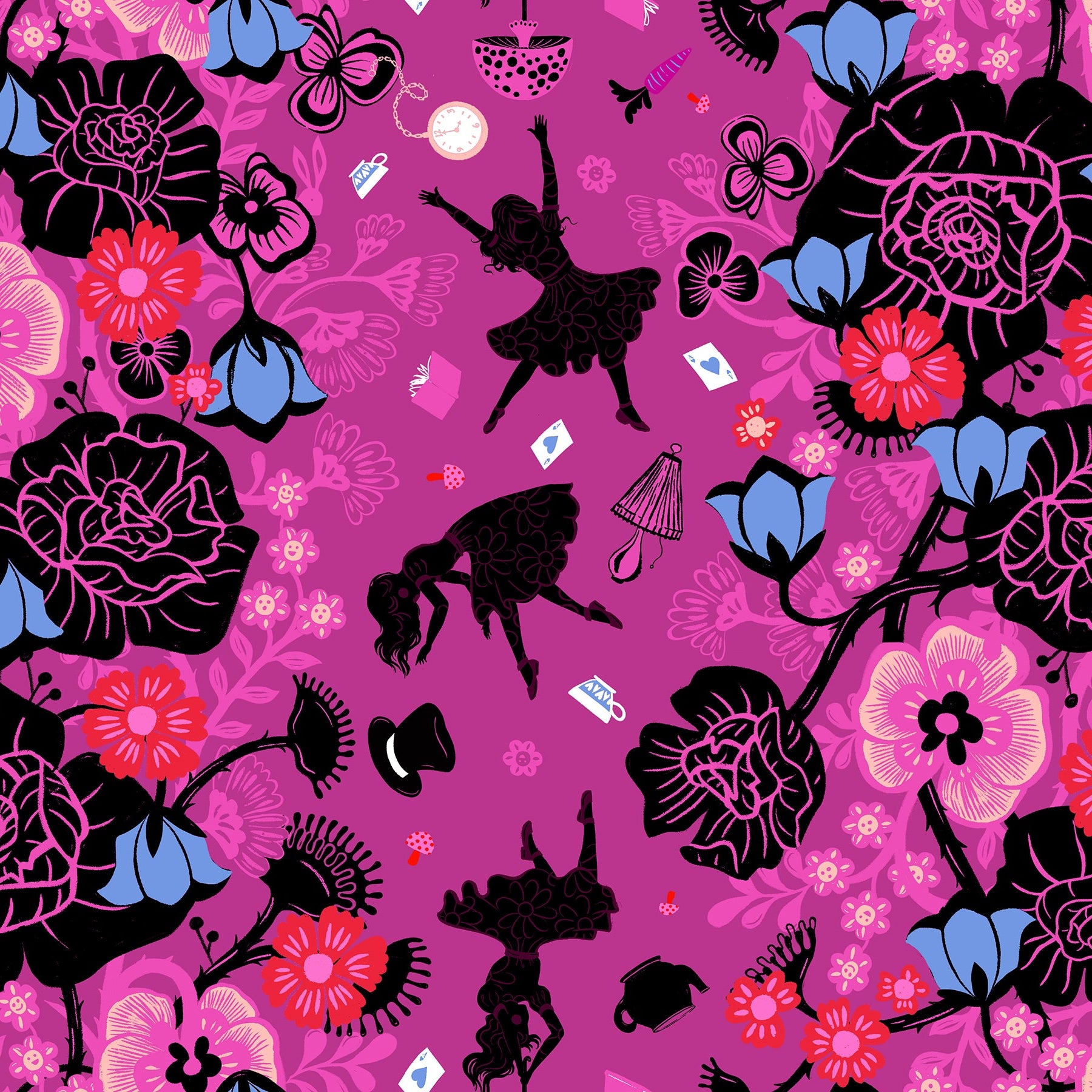 Sarah Watts Ruby Star Society Moda Fabrics Hello Alice Rabbit Hole RS2121 12 Berry