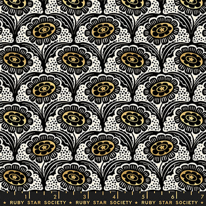 Sarah Watts Ruby Star Society Moda Fabrics Ink Shop Scallop Flower RS2140 14M Gold Metallic