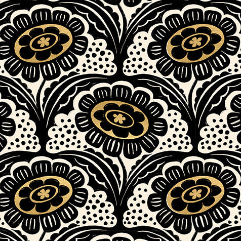 Sarah Watts Ruby Star Society Moda Fabrics Ink Shop Scallop Flower RS2140 14M Gold Metallic
