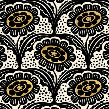 Sarah Watts Ruby Star Society Moda Fabrics Ink Shop Scallop Flower RS2140 14M Gold Metallic