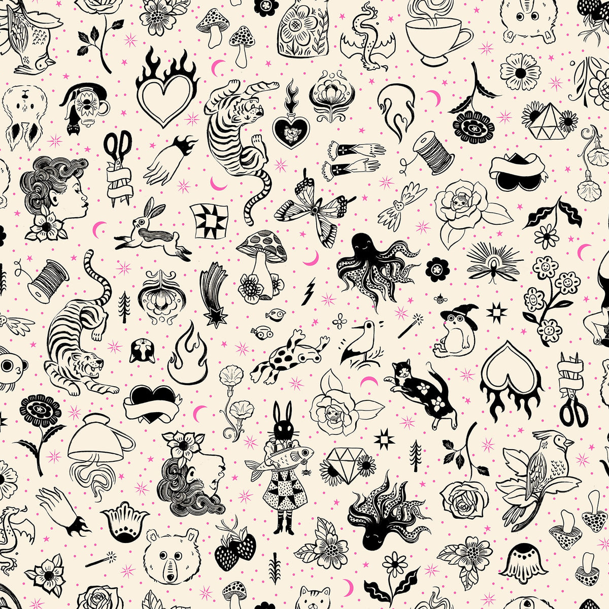 Sarah Watts Ruby Star Society Moda Fabrics Ink Shop Tattoo Flash RS2145 11 Natural