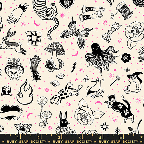 Sarah Watts Ruby Star Society Moda Fabrics Ink Shop Tattoo Flash RS2145 11 Natural