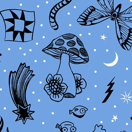 Sarah Watts Ruby Star Society Moda Fabrics Ink Shop Tattoo Flash RS2145 13 Lindley Blue