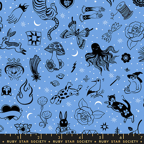 Sarah Watts Ruby Star Society Moda Fabrics Ink Shop Tattoo Flash RS2145 13 Lindley Blue