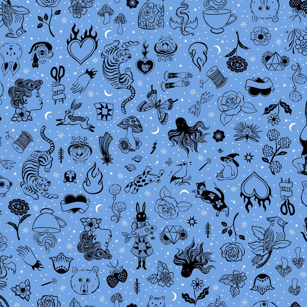 Sarah Watts Ruby Star Society Moda Fabrics Ink Shop Tattoo Flash RS2145 13 Lindley Blue