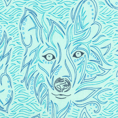 Sarditty Moda Fabrics Land of Enchantment Lobo Wolf Aqua 4503223