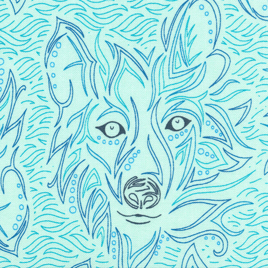 Sarditty Moda Fabrics Land of Enchantment Lobo Wolf Aqua 4503223