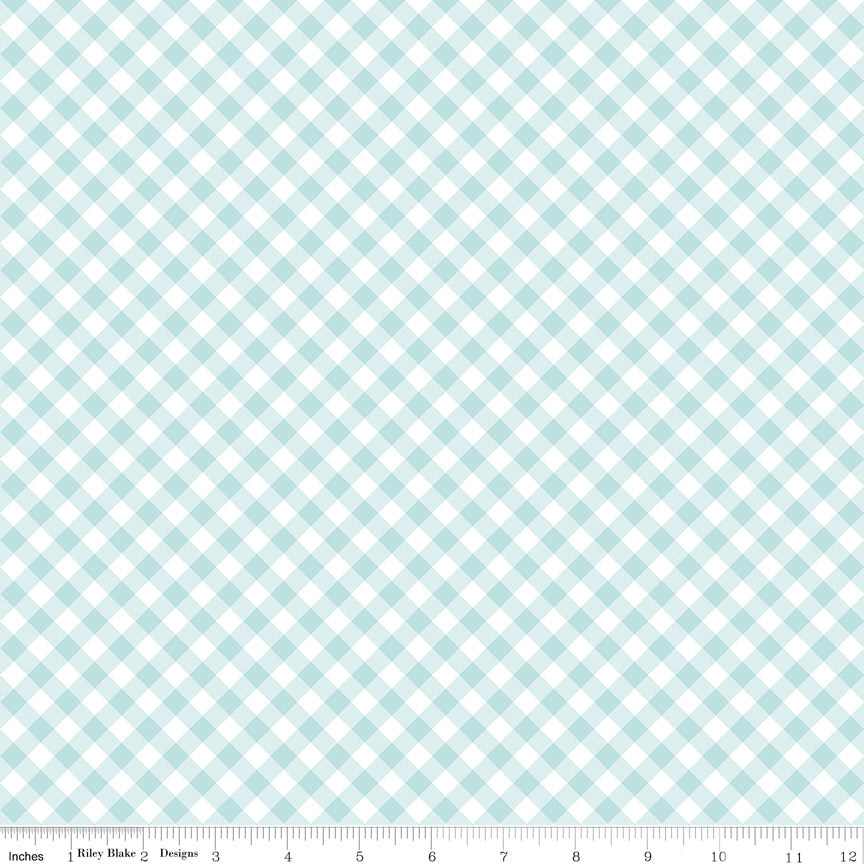 Tasha Noel Riley Blake Designs Whimsical Woodland Diagonal Gingham C17646-AQUA
