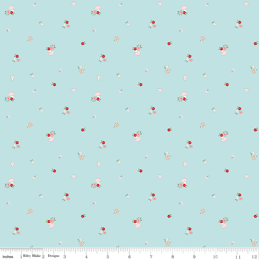 Tasha Noel Riley Blake Designs Whimsical Woodland Mushrooms C17644-AQUA