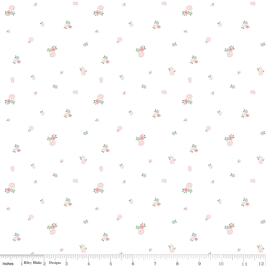Tasha Noel Riley Blake Designs Whimsical Woodland Mushrooms C17644-WHITE
