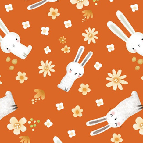 Terry Runyan Benartex Fabrics Into The Woods Meadow Bunny 1330138 Orange