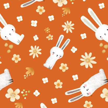 Terry Runyan Benartex Fabrics Into The Woods Meadow Bunny 1330138 Orange