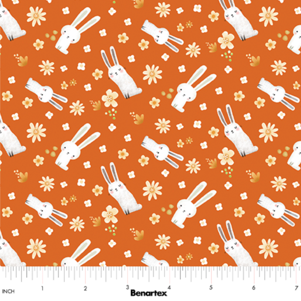 Terry Runyan Benartex Fabrics Into The Woods Meadow Bunny 1330138 Orange