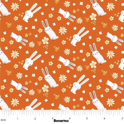 Terry Runyan Benartex Fabrics Into The Woods Meadow Bunny 1330138 Orange
