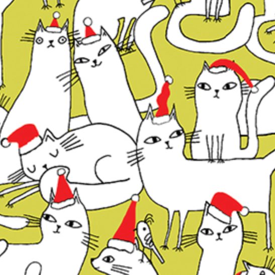 Terry Runyan Benartex Fabrics Meowy Christmas Cats in Hats Lime 16233-44