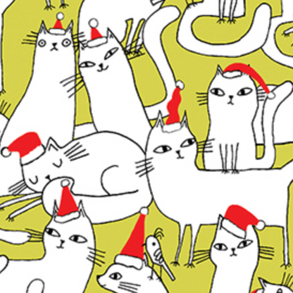 Terry Runyan Benartex Fabrics Meowy Christmas Cats in Hats Lime 16233-44