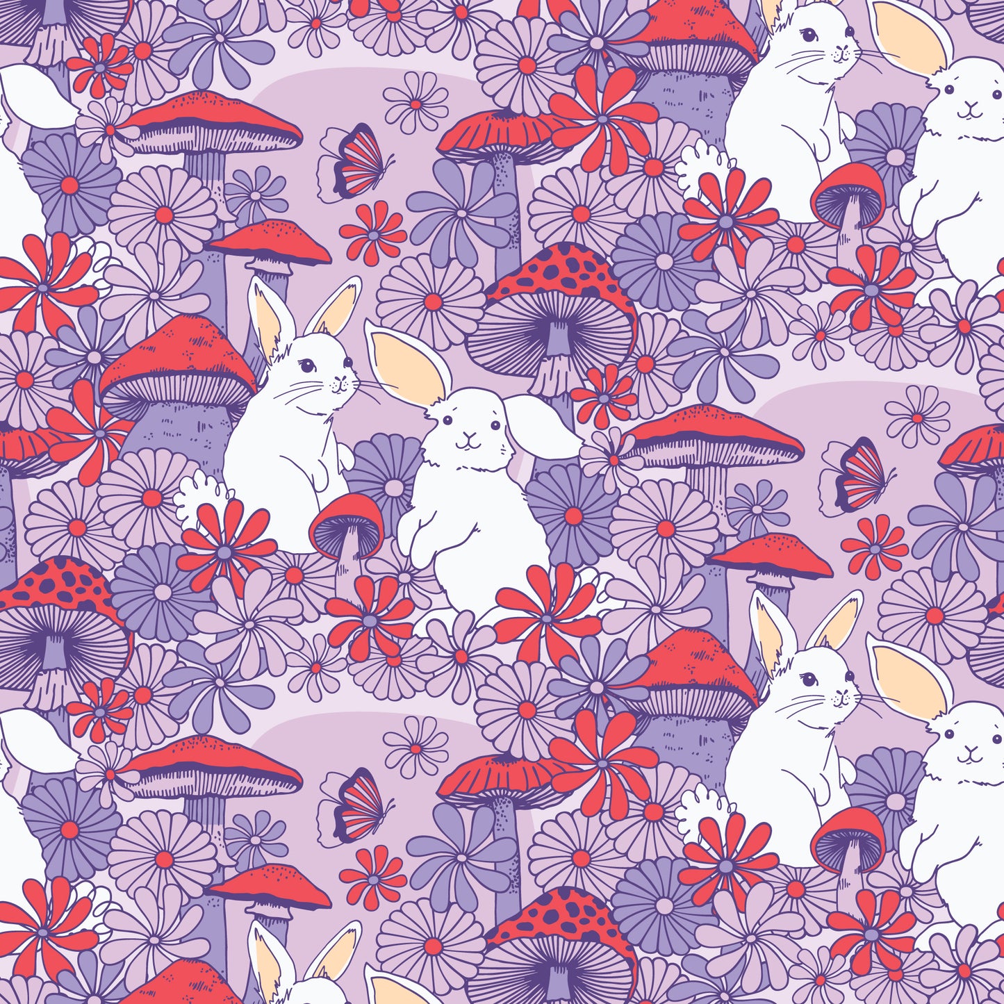 The Good Twin Cloud9 Fabrics Forest Friends Mushroom Bunnies 228665