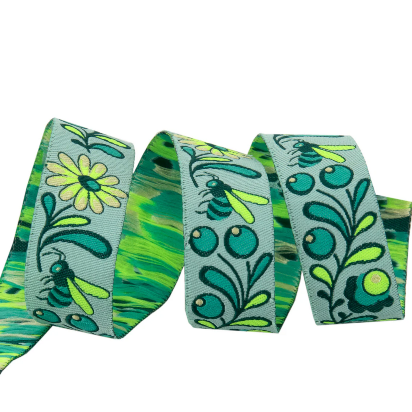 Tula Pink Birds and Bees Renaissance Ribbons Spirit/Teal TK-108/22mm Col 5_y