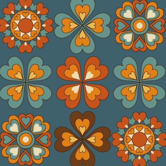 UN/NO Retro Floral Japanese Import NN2324H-11E Blue