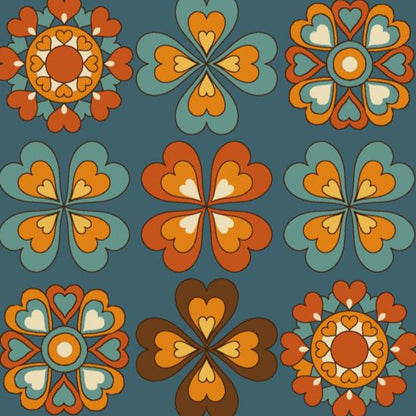 UN/NO Retro Floral Japanese Import NN2324H-11E Blue