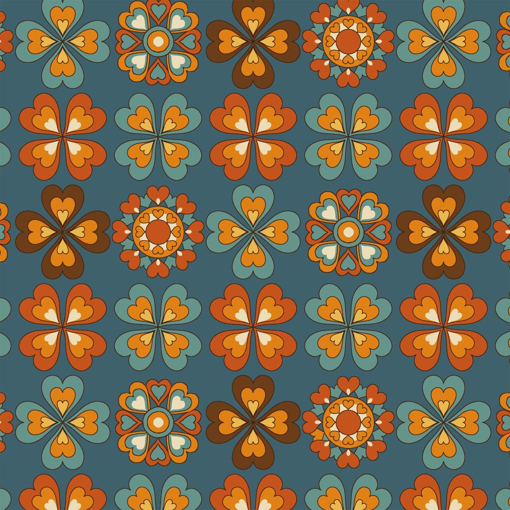 UN/NO Retro Floral Japanese Import NN2324H-11E Blue